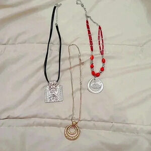 #3 set of 3 fashion necklaces gold pendant chunky beaded geometric